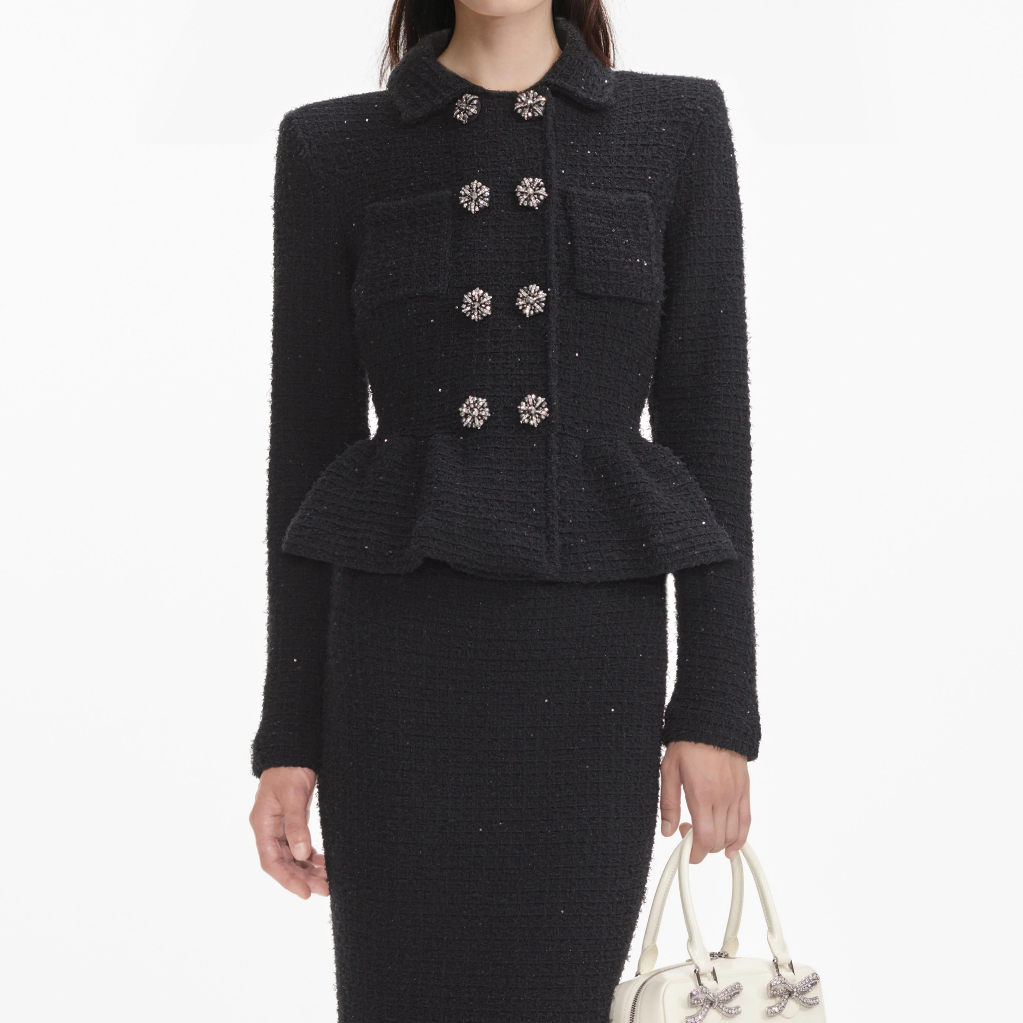 Black Textured Knit Peplum Midi Dress - Image 4