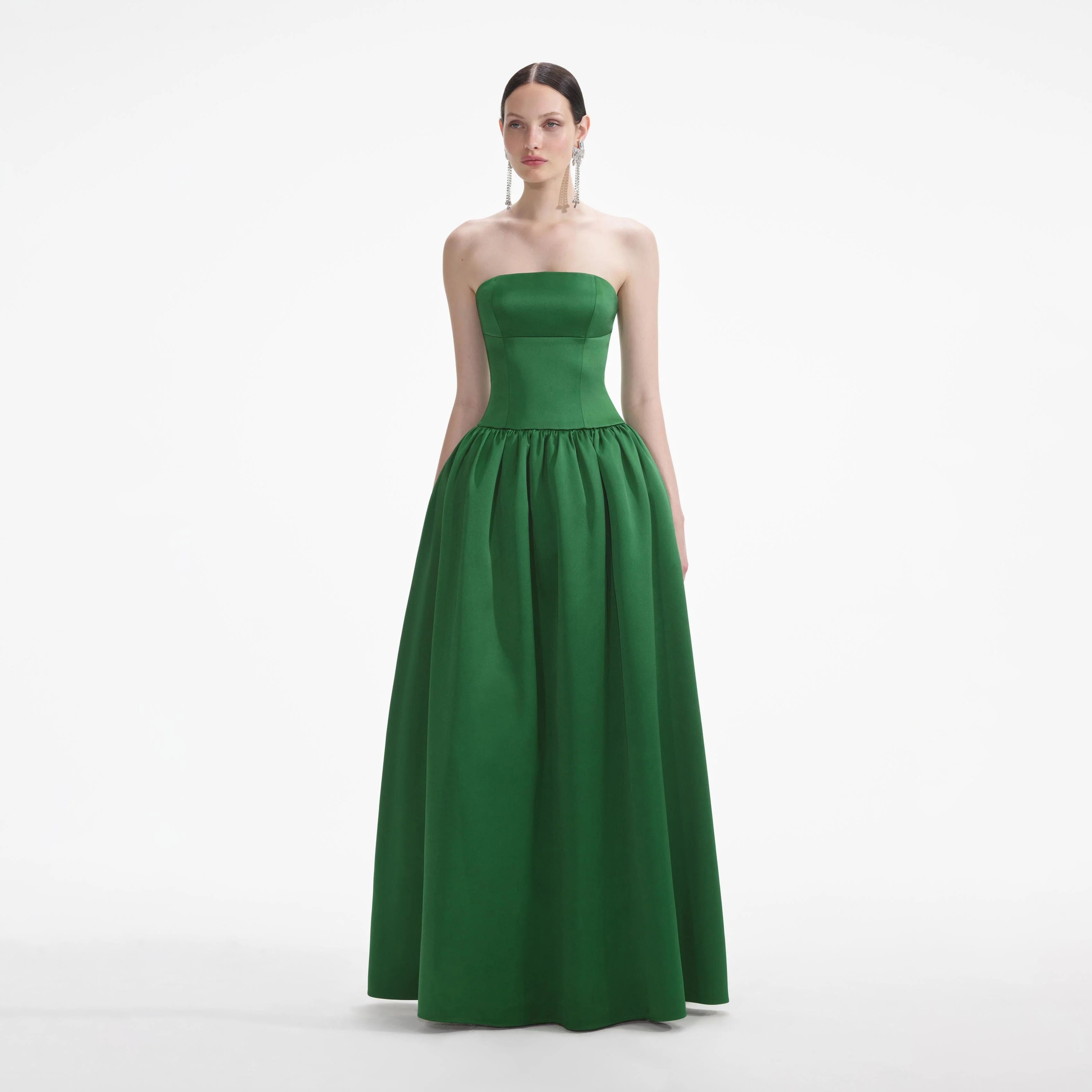 Green Satin Bandeau Maxi Dress - Image 2