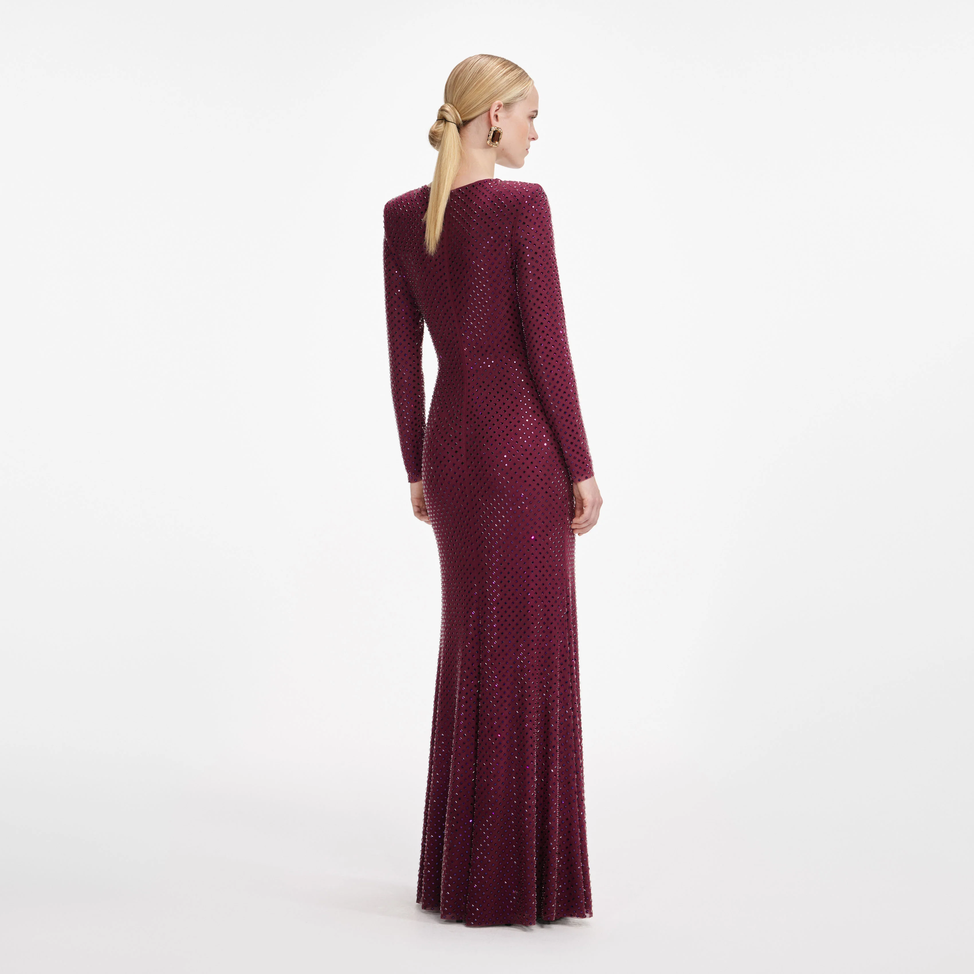 Burgundy Rhinestone Keyhole Maxi Dress - Image 3