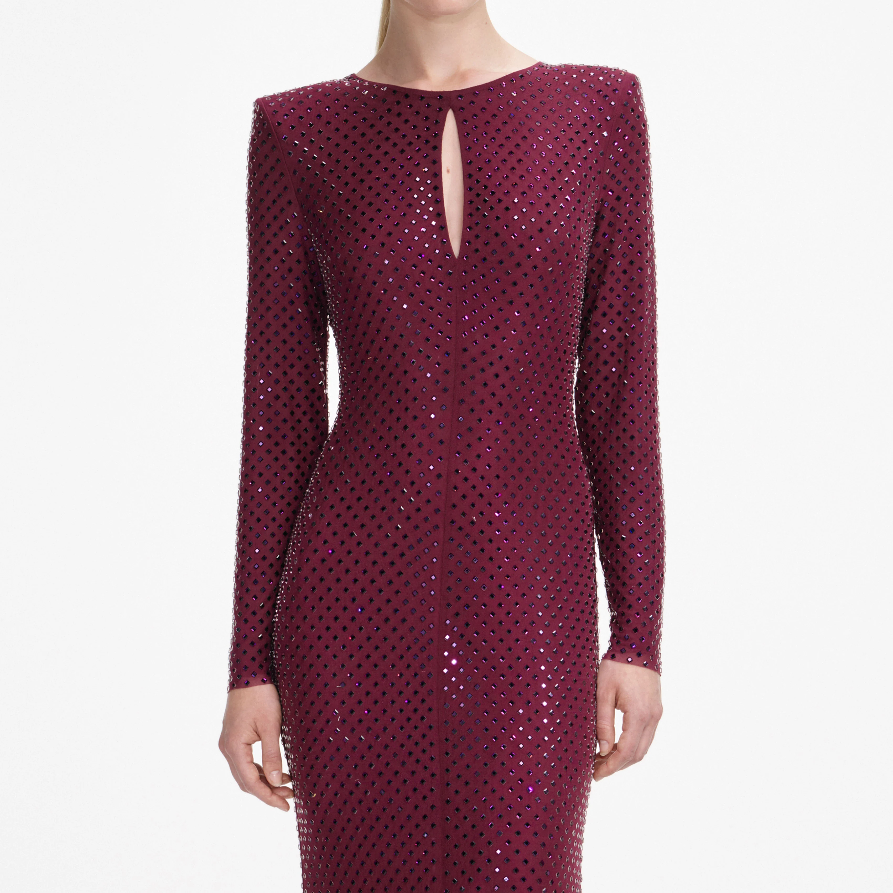 Burgundy Rhinestone Keyhole Maxi Dress - Image 4