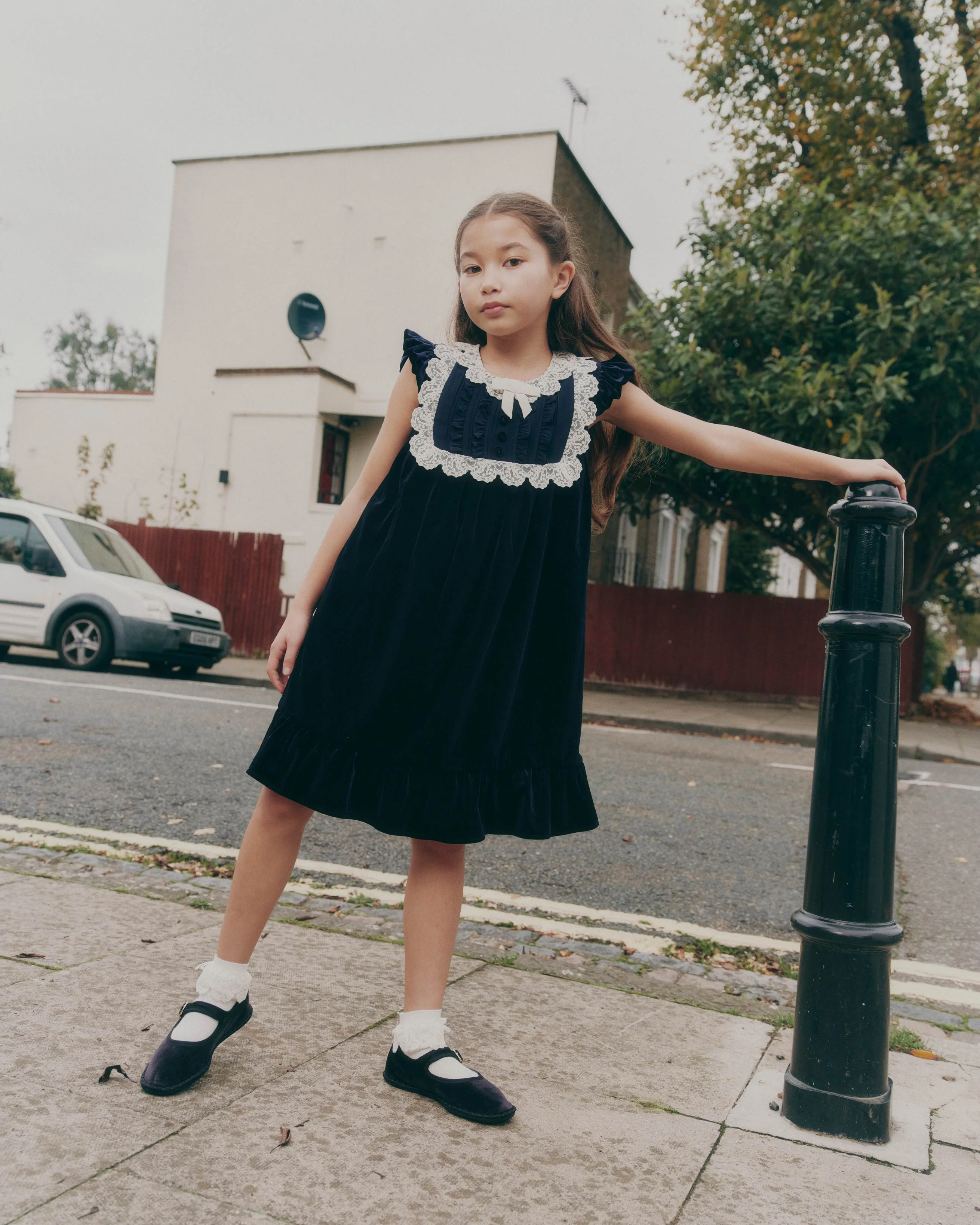 Navy Velvet Mini Dress - Image 4