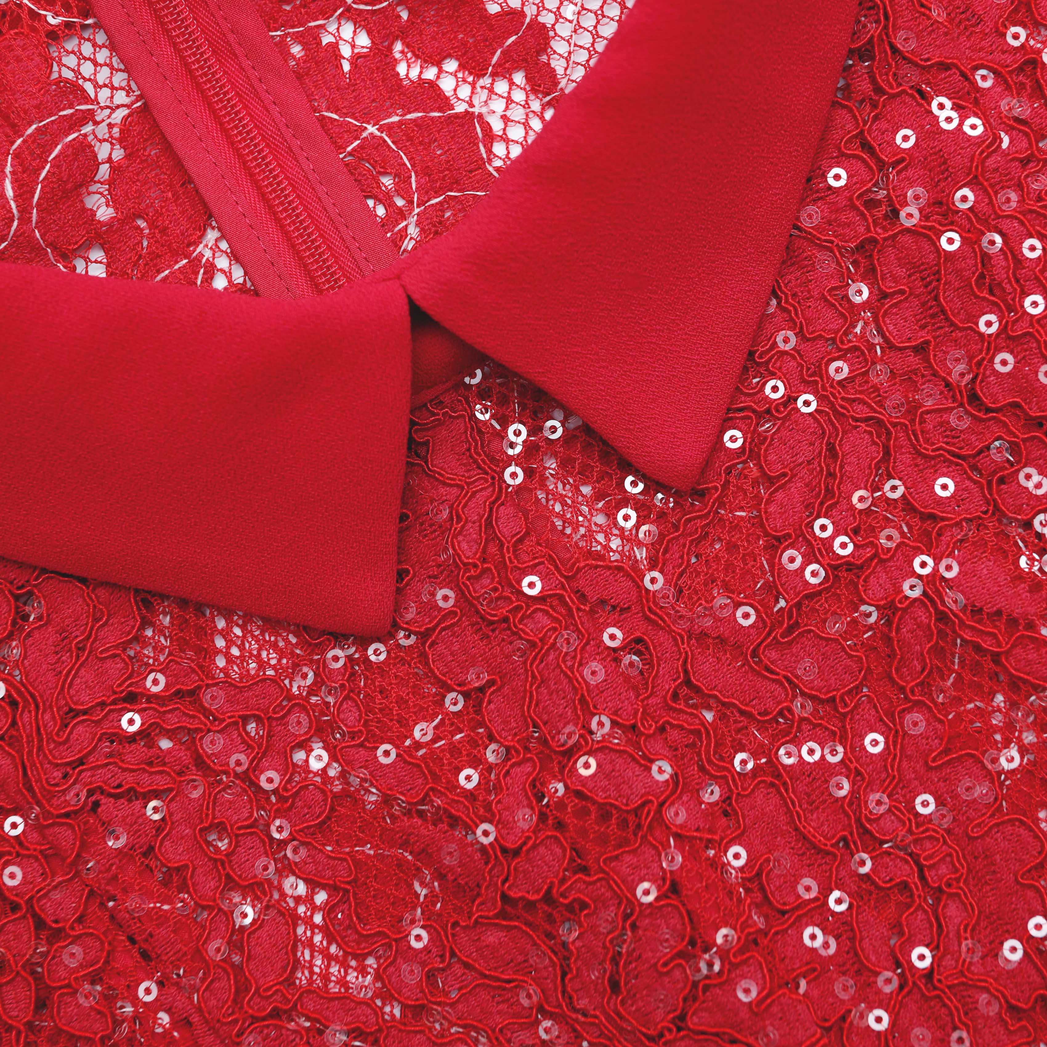 Red Sequin Lace Mini Dress - Image 5