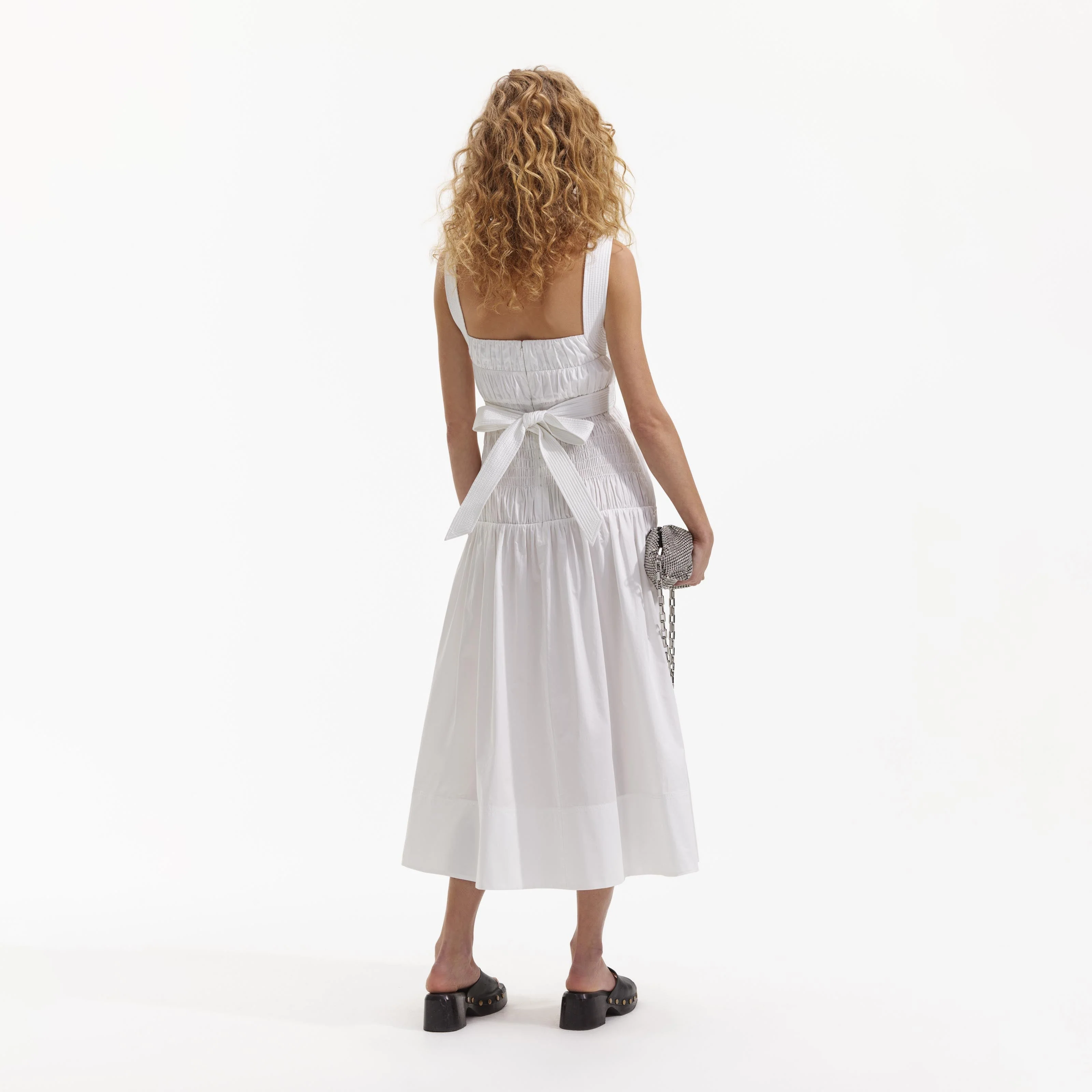 White Cotton Sweetheart Midi Dress - Image 3